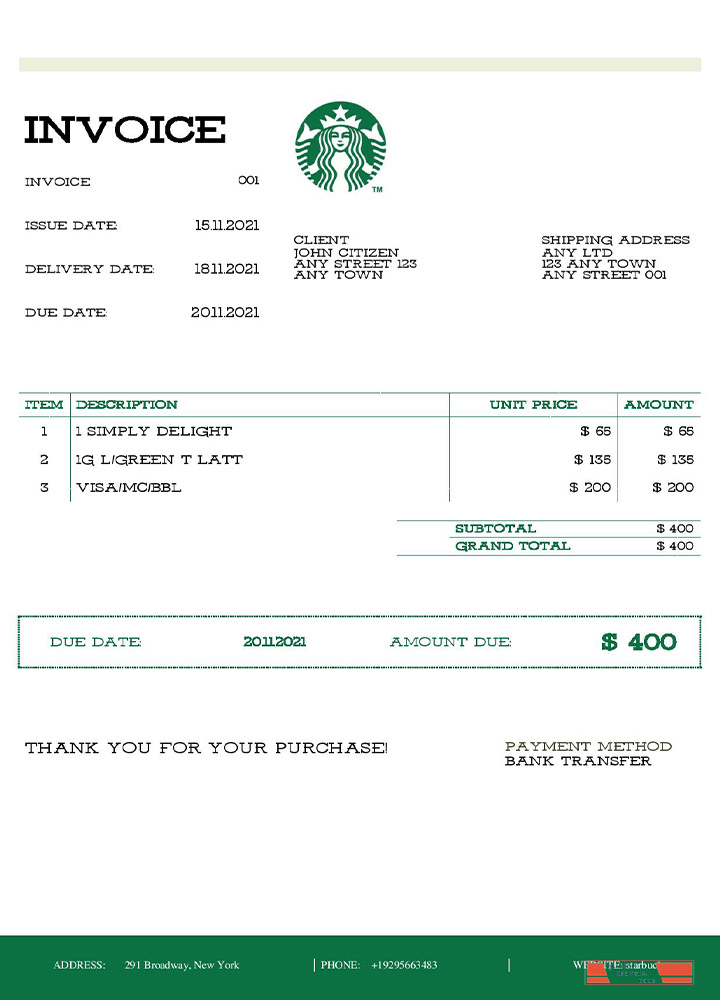 USA Starbucks invoice(2) PSD template